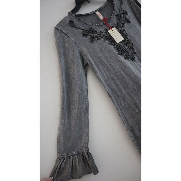 Anthropologie RAGA Women's Sz S Black Embroidered Ruffled Hem & Cuffs Dress - Picture 6 of 14